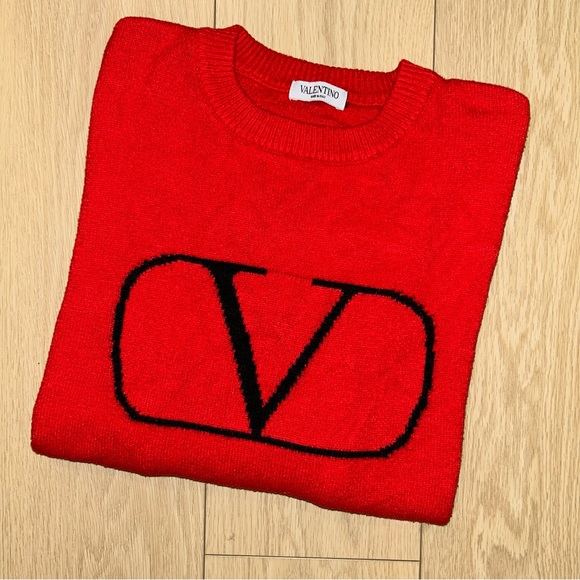 Valentino Women's Large Red VLogo Virgin Wool Knit Sweater - Picture 6 of 6